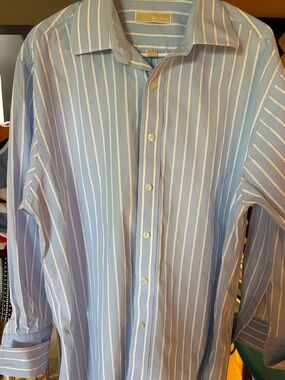 Michael Kors Light Blue & White Vertical Stripe Dress Shirt